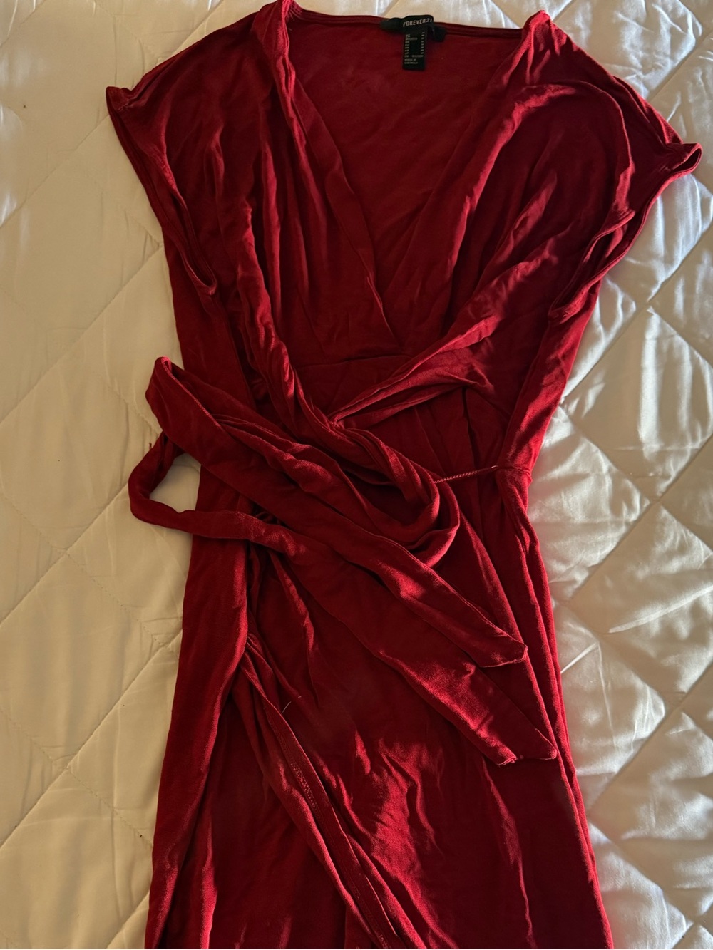 Forever 21 Red Wrap-Style Dress with Self-Tie Waist